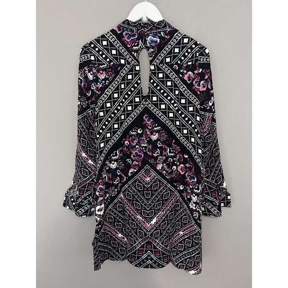 Express Womens Sz S Paisley Long Slv Career Workwear Dress Keyhole Neckline NEW - Picture 4 of 12